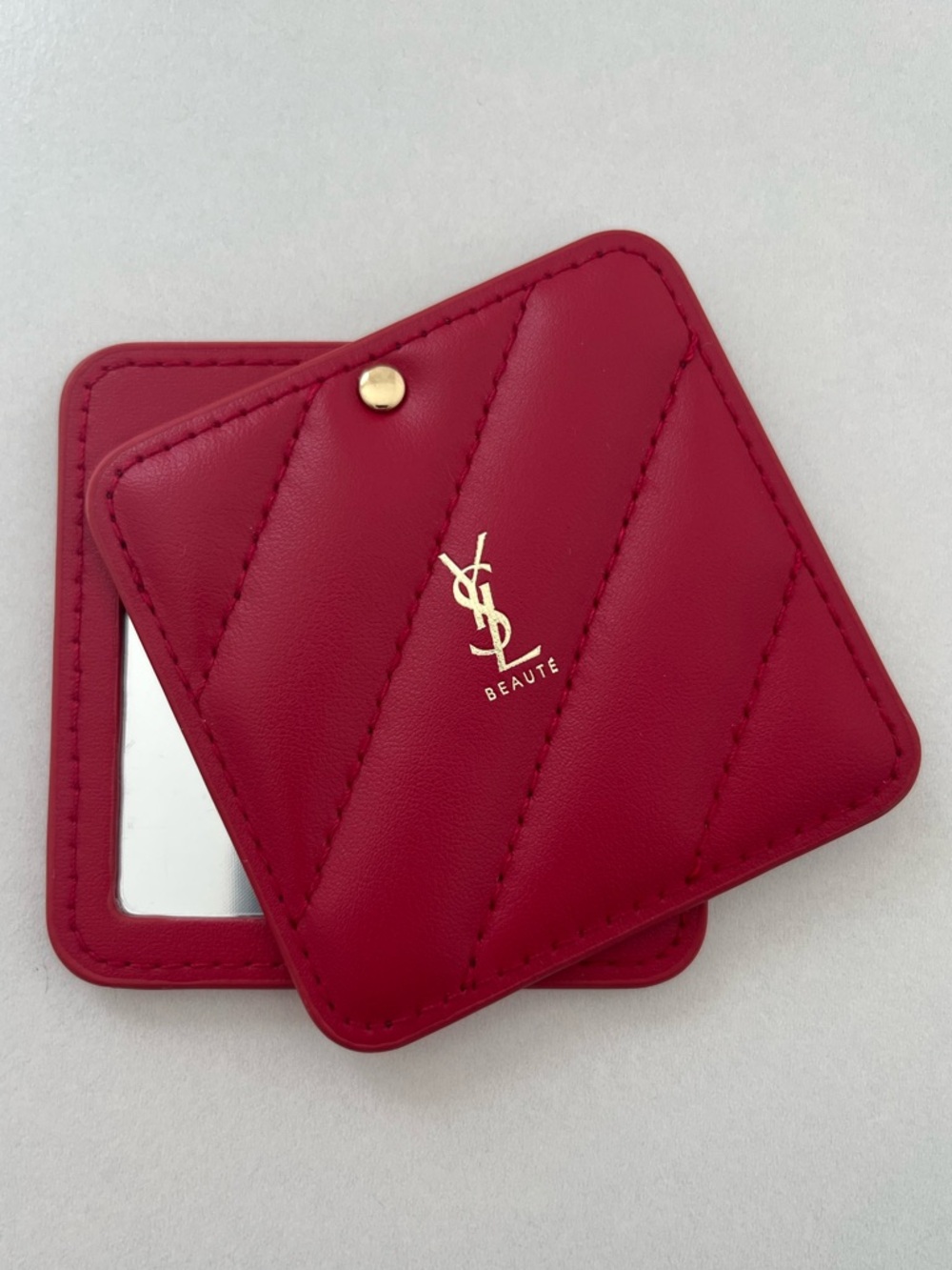 Yves Saint Laurent Rouge Red Quilted Compact Makeup Mirror with Gold Logo